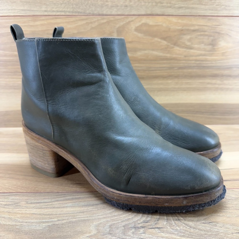 Whistles London Chunky boot Womens 10 EU 40 Sole Leather Bera Crepe Green